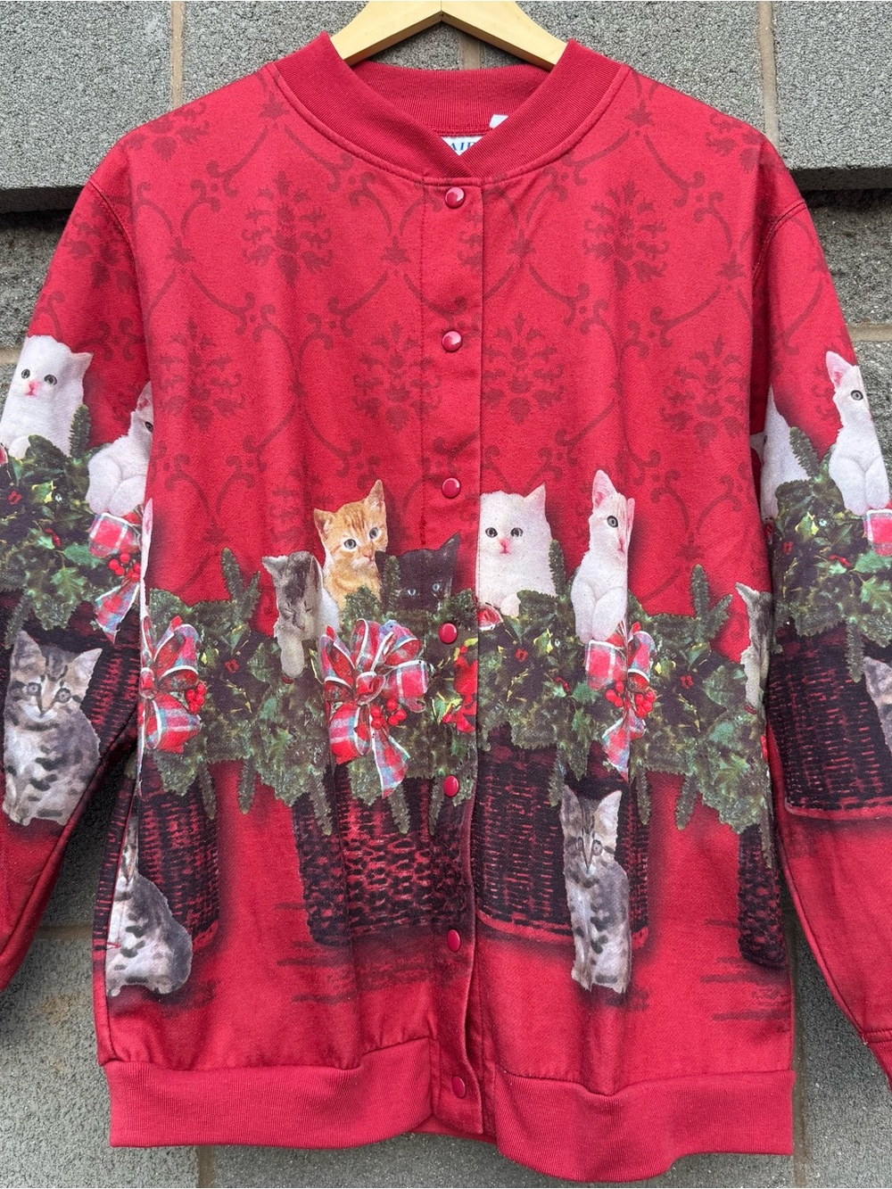 Women’s Vintage 90’s Blair Christmas Cats AOP Sweater Petite Medium
